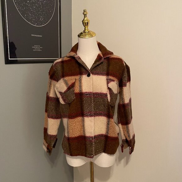 RARE Vintage 1950s–1960s Bellaire Wool Plaid Button Shirt Jacket - Picture 1 of 2
